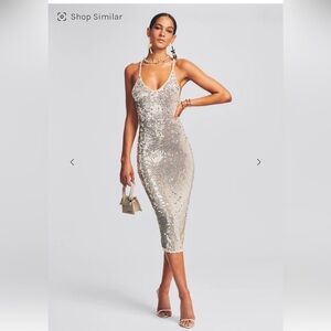 Retrofete Glittering Silver Midi Dress